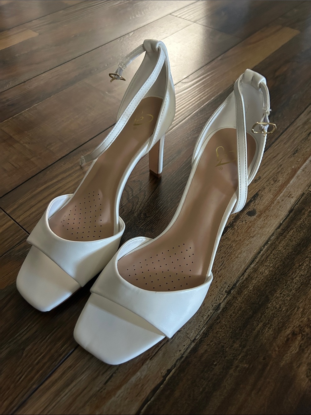 Windsor White Square-Toe Ankle-Strap Heels